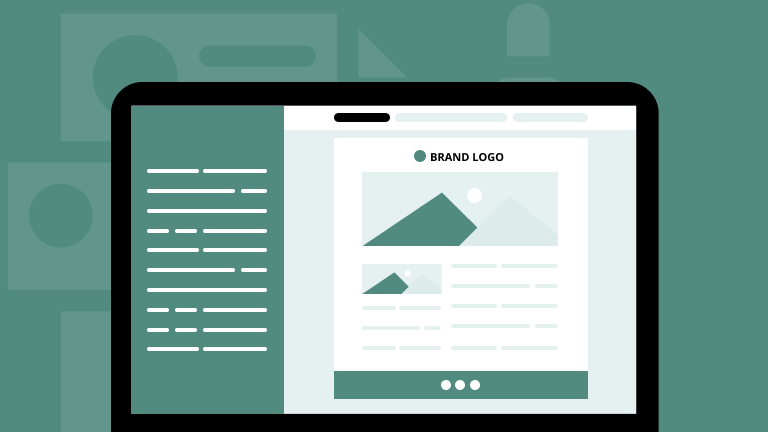 Email design tip: Illustration of a consistent email layout with a brand logo, emphasizing the importance of maintaining strong and recognizable branding across email campaigns.