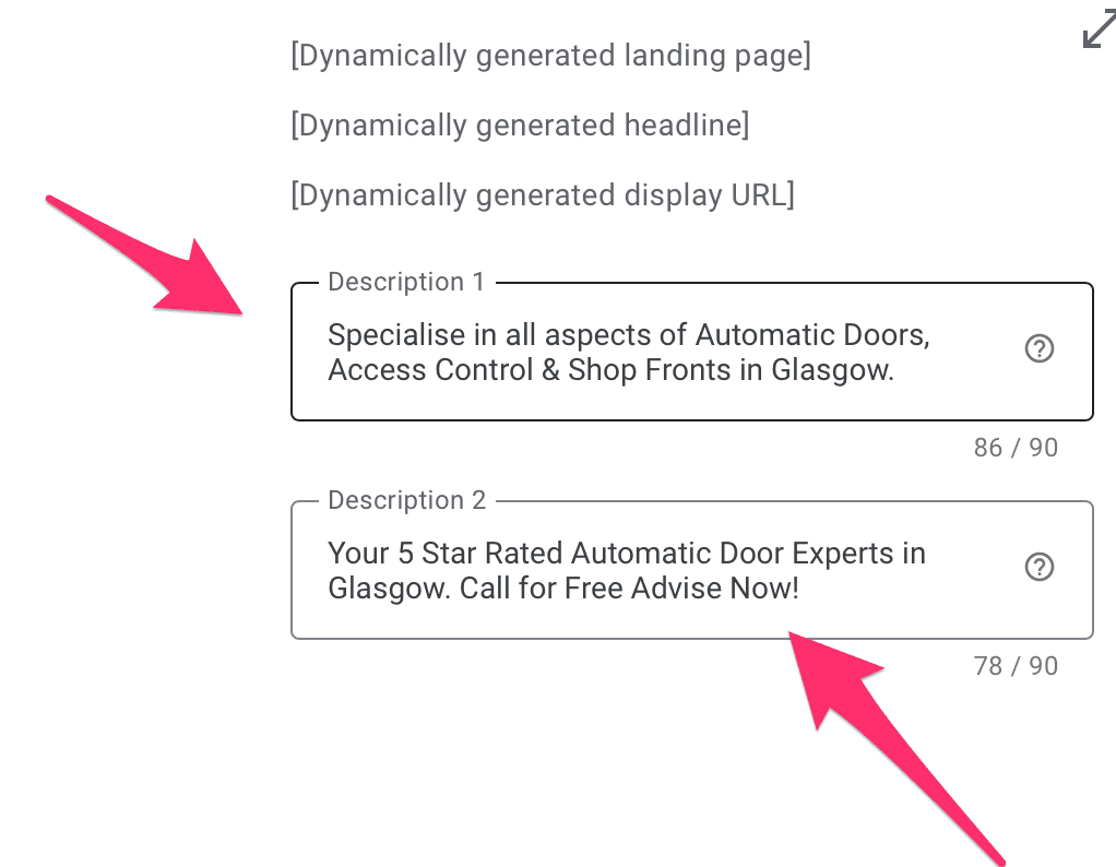 Example Descriptions on Google Ads with a Call-To-Action