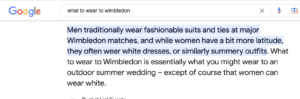 What to wear to wimbledon featured snippet