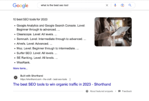 featured snippet on google