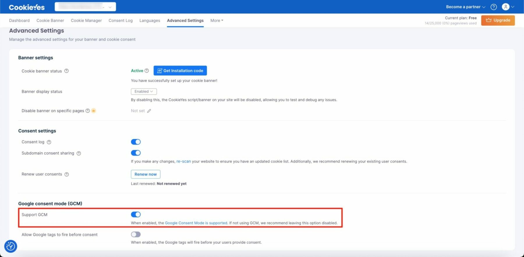 Cookie YES advanced setting