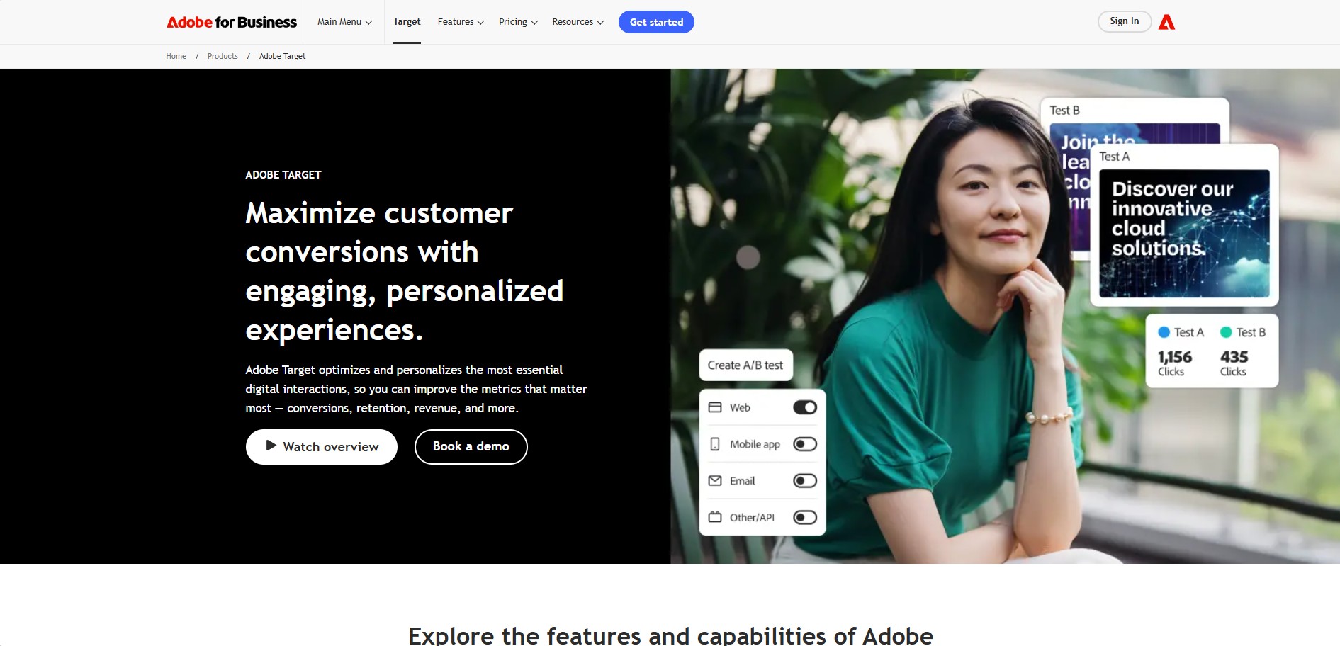 Adobe Target Adobe Target homepage