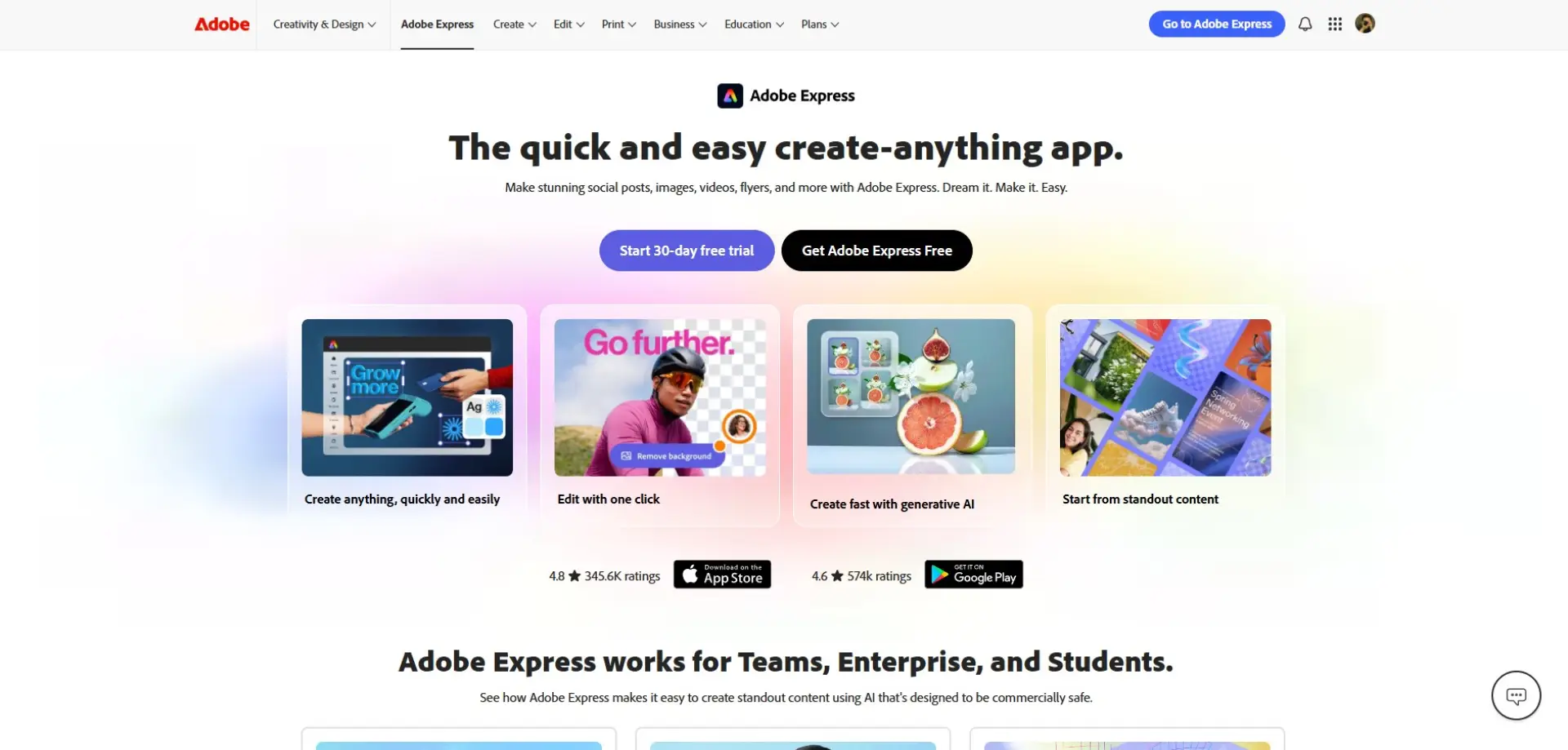 Adobe Express Adobe Express homepage