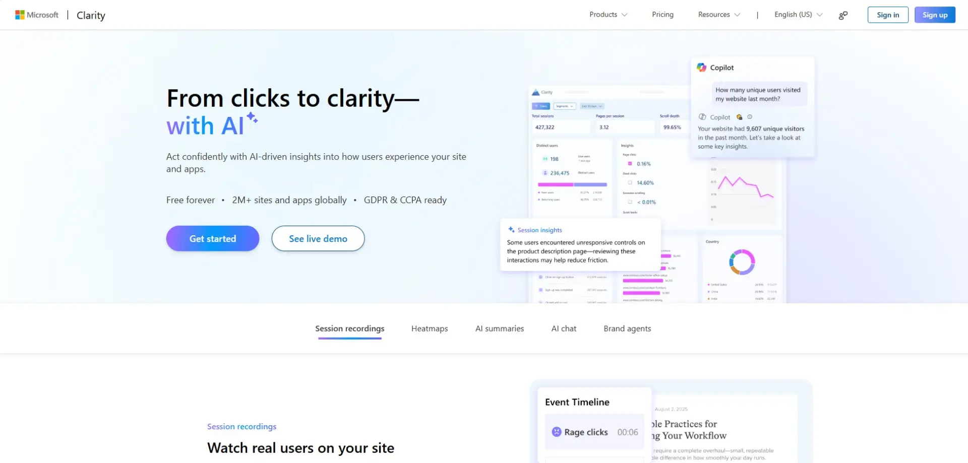 Microsoft Clarity Microsoft Clarity homepage
