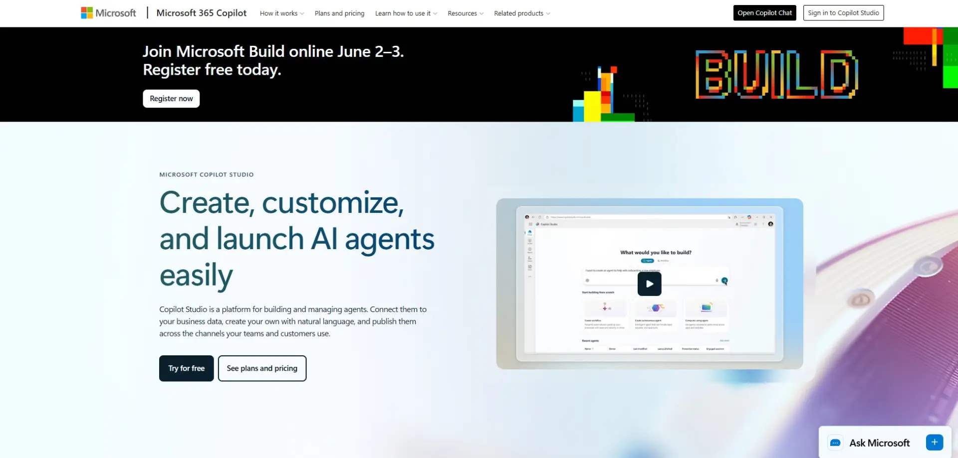 Microsoft Copilot Studio Microsoft Copilot Studio homepage