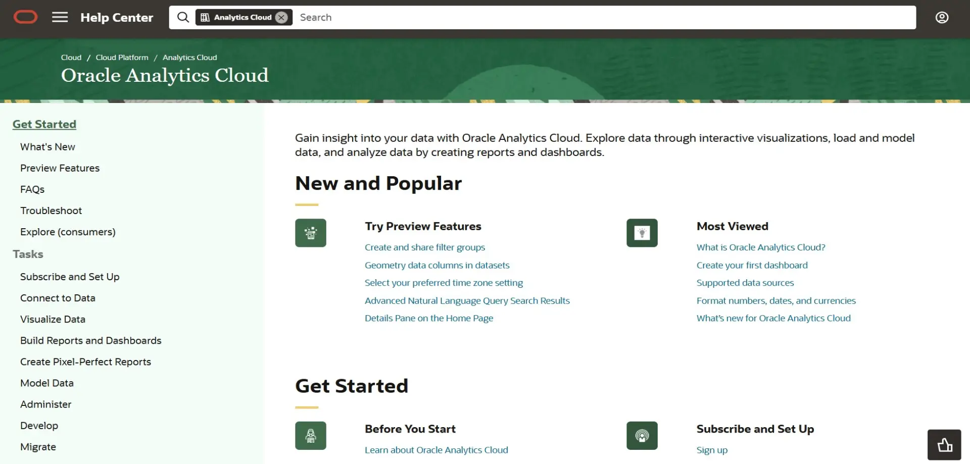 Oracle Analytics Cloud Oracle Analytics Cloud homepage
