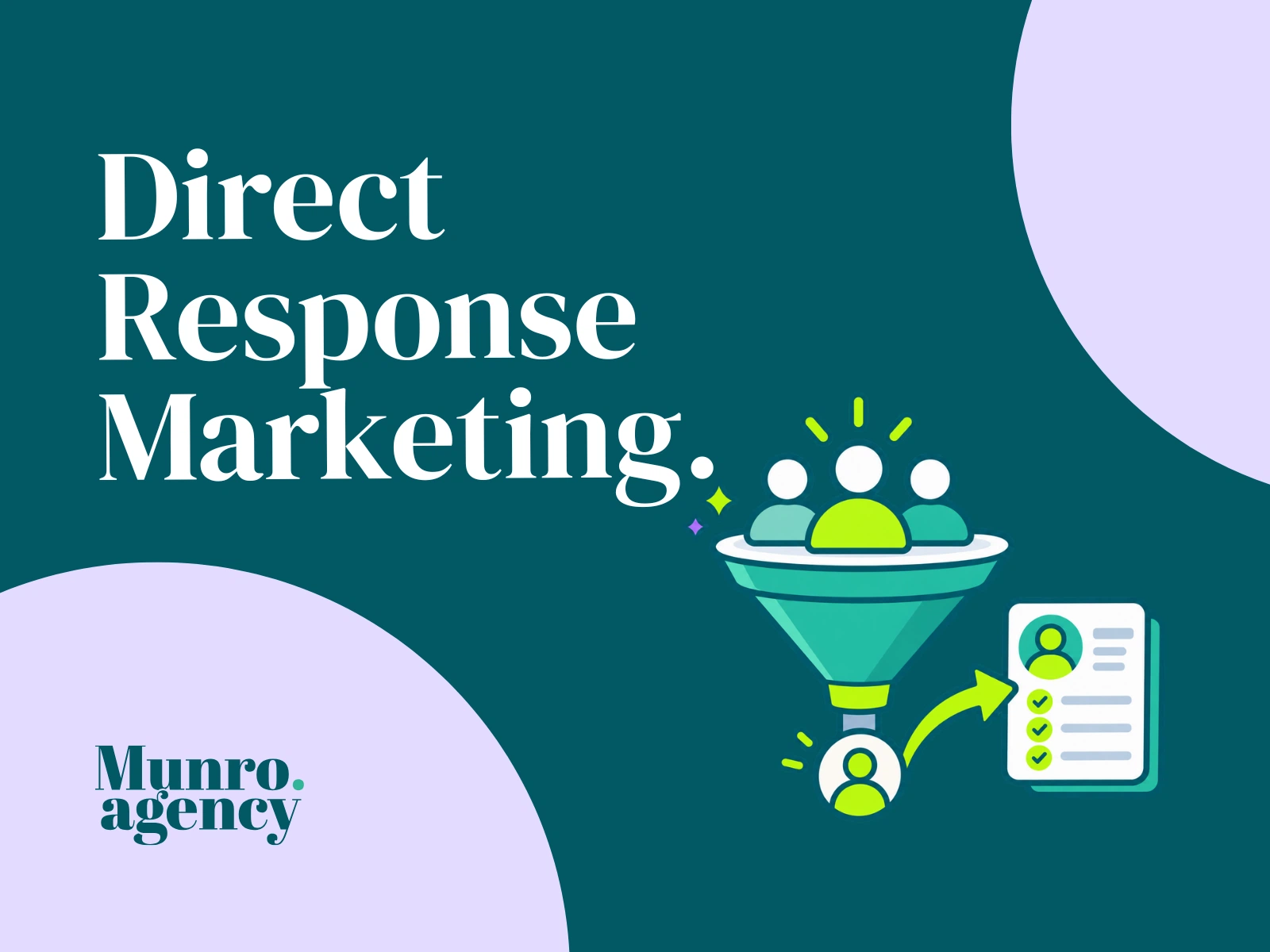 Illustration representing direct response marketing with a funnel and user engagement.